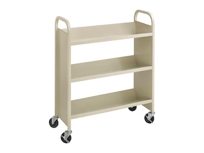 Safco 3-Shelf Metal Mobile Book Cart with Steel Swivel Wheels, Sand (5358SA)