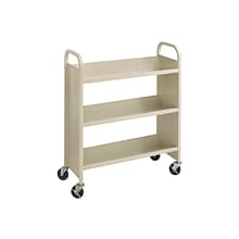 Safco 3-Shelf Metal Mobile Book Cart with Swivel Wheels, Sand (5358SA)
