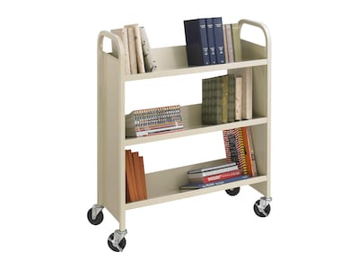Safco 3-Shelf Metal Mobile Book Cart with Steel Swivel Wheels, Sand (5358SA)