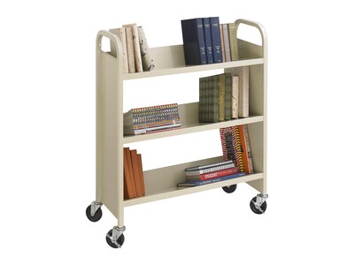 Safco 3-Shelf Metal Mobile Book Cart with Steel Swivel Wheels, Sand (5358SA)