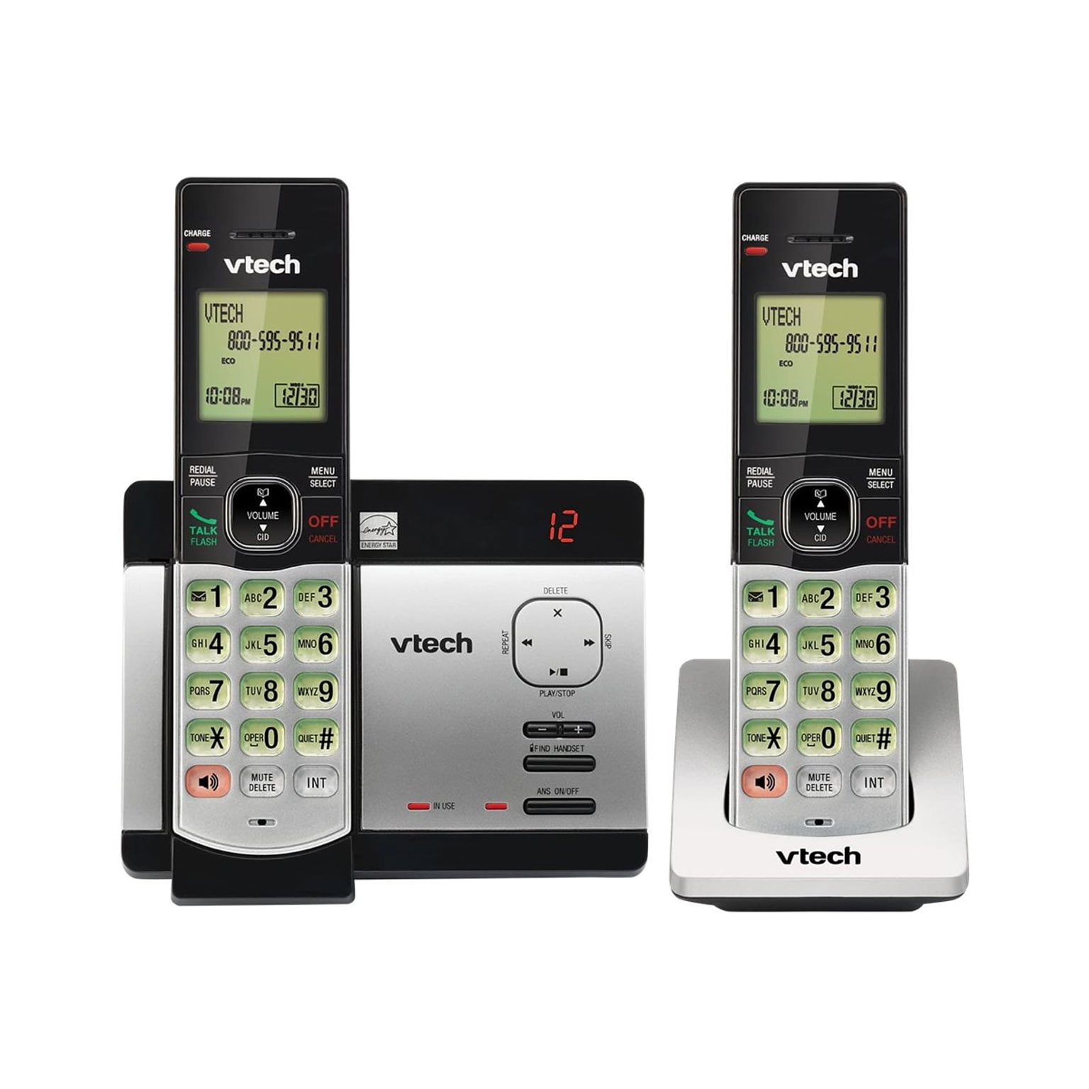 VTech 2-Handset Cordless Telephone, Silver/Black (CS5129-2)