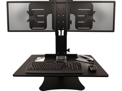 Victor Technology High Rise™ Manual Dual Monitor Standing Desk, 28" W, Laminate Wood (DC350)