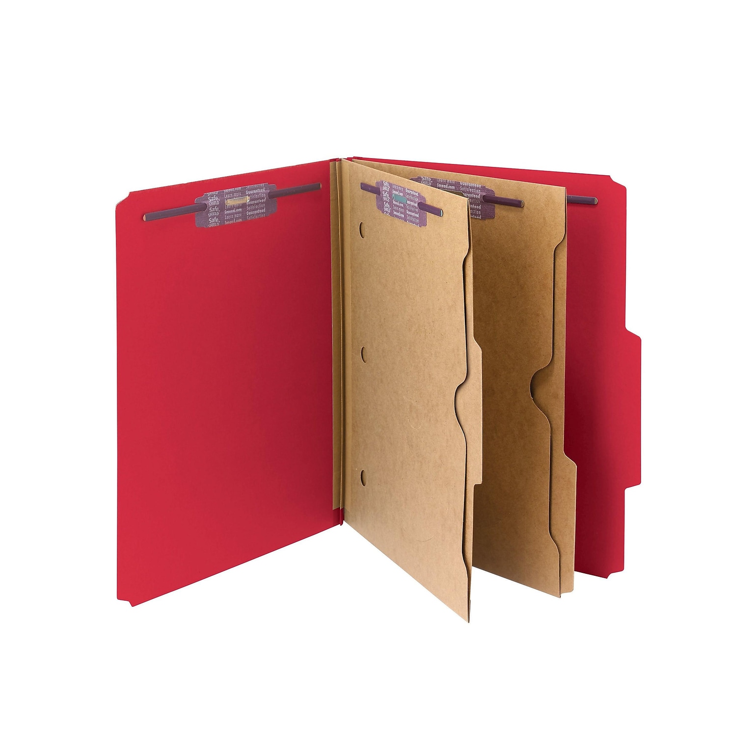 Smead Classification Folders with SafeSHIELD Fasteners, 2 Expansion, Letter Size, 2 Dividers, Bright Red, 10/Box (14082)