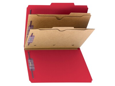 Smead Classification Folders with SafeSHIELD Fasteners, 2" Expansion, Letter Size, 2 Dividers, Bright Red, 10/Box (14082)