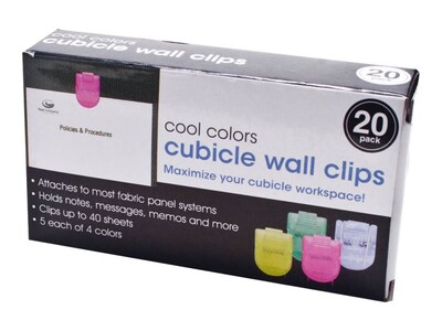 Advantus Panel Wall Cubicle Clips, Assorted Cool Colors, 20/Box (75307)