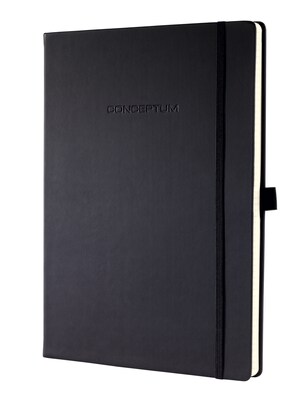Sigel Hardcover Lined Notebook - A4 Extra Large Size with Elastic Closure, Black