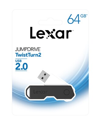 Lexar Twist Turn2 64GB USB 2.0 Type-A Flash Drive, Black (JDTT2-64GABNABK)