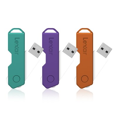 Lexar Twist Turn2 32GB USB 2.0 Type-A Flash Drive, Teal/Purple/Orange, 3/Pack (LJDTT2-32GABNA3)
