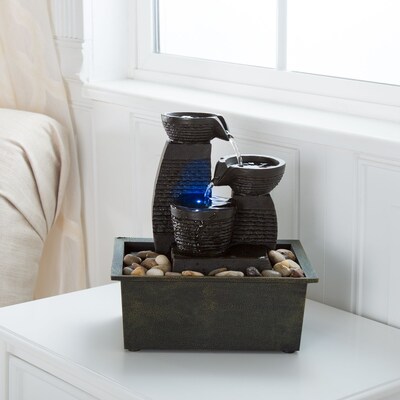 Pure Garden Triple Jug Tabletop Fountain with LED Lights