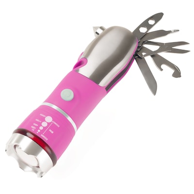 Stalwart 12 in 1 Emergency Safety Multi Tool and LED Flashlight - PINK