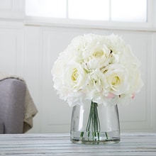 Pure Garden Hydrangea and Rose Floral Arrangement with Vase - Cream