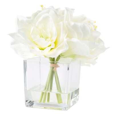 Pure Garden Lily Floral Arrangement with Glass Vase - Cream