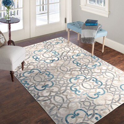 Lavish Home Vintage Interlocking Brocade Rug - Ivory Blue - 8' x 10'