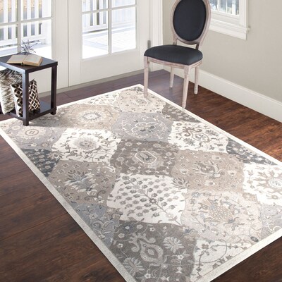 Lavish Home Vintage Round Patchwork Rug - Ivory Beige - 8 x 10