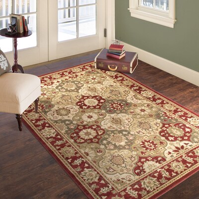 Lavish Home Vintage Round Patchwork Rug - Red - 8 x 10