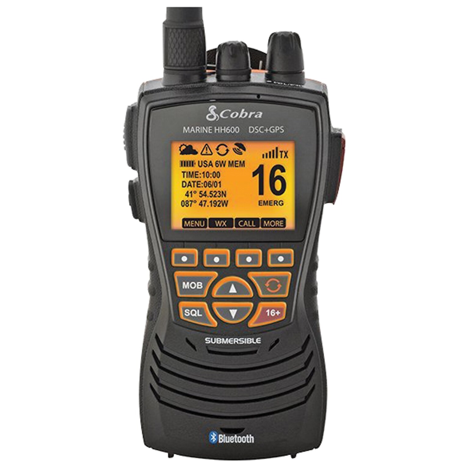 Cobra DSC Floating VHF Marine Radio With Built-in GPS & Bluetooth, Black (MRHH600FLTGPSBT)