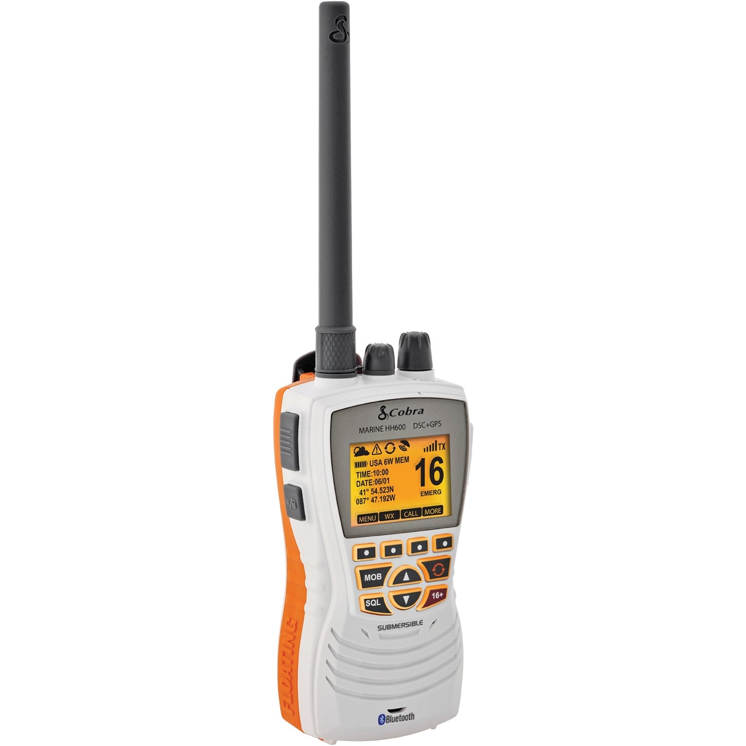 Cobra DSC Floating VHF Marine Radio With Built-in GPS & Bluetooth, White (MRHH600WFLTGPSBT)