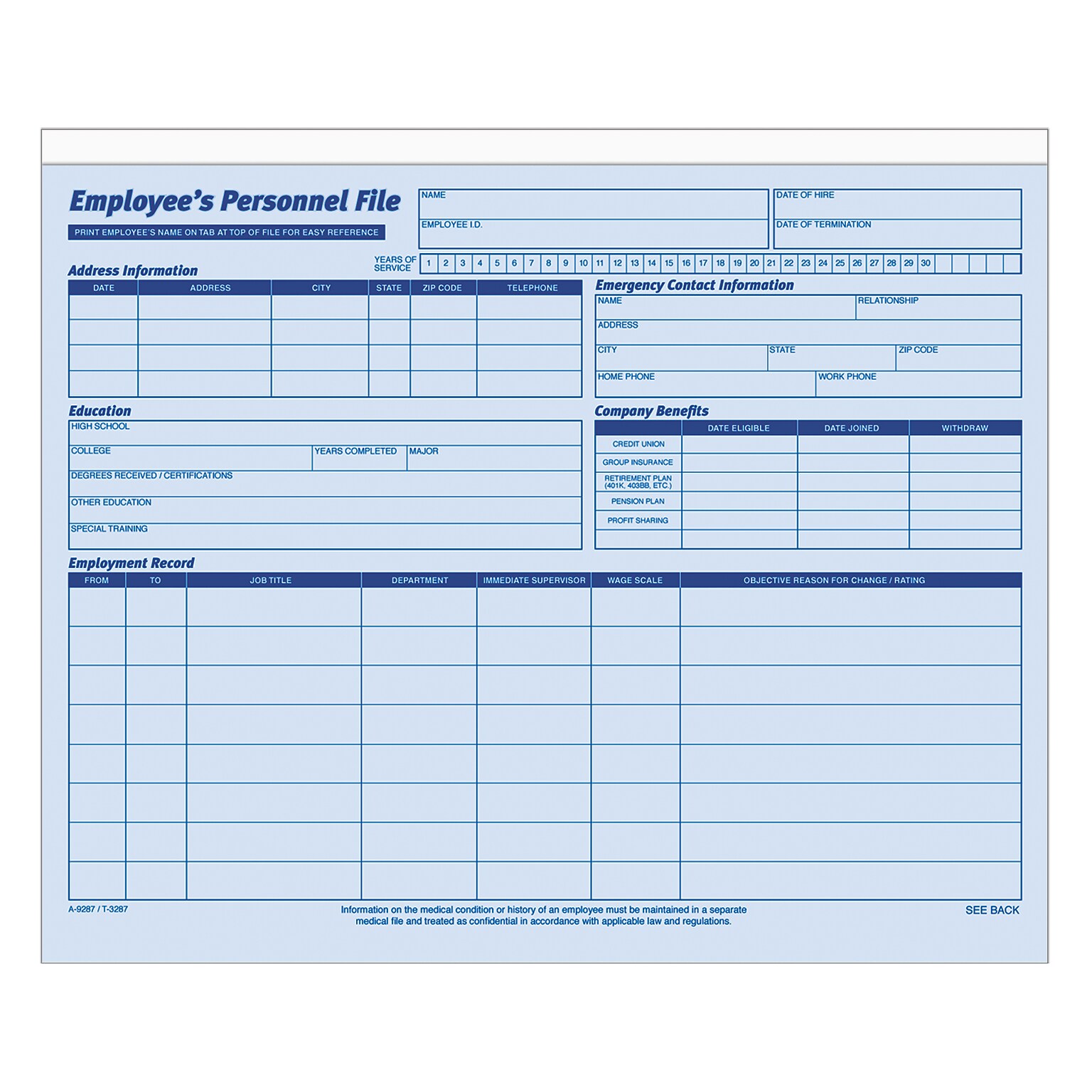 Adams 1 Part Employee Personal Files, 20/Pack (9287ABF)