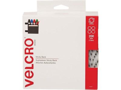 Velcro® Brand 3/4 Sticky Back Hook & Loop Fastener Dots, White, 200/Pack (91824)