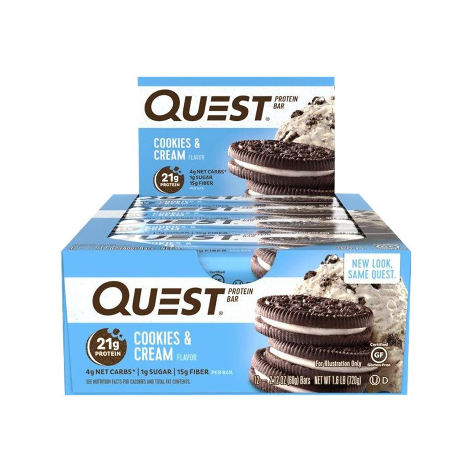 Quest Gluten Free Cookies & Cream Protein Bar, 2.12 oz, 12/Box (QUN00018)