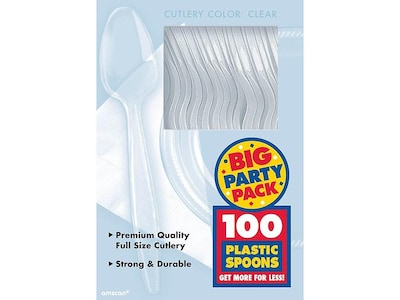 Amscan Plastic Soup Spoons, Medium-Weight, Clear, 100 Cutlery/Box, 3 Boxes/Pack (43601.86)