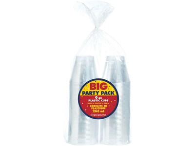 Amscan Big Party Pack Plastic Disposable Cold Cups, 9 oz., Clear, 2/Pack (350366.86)