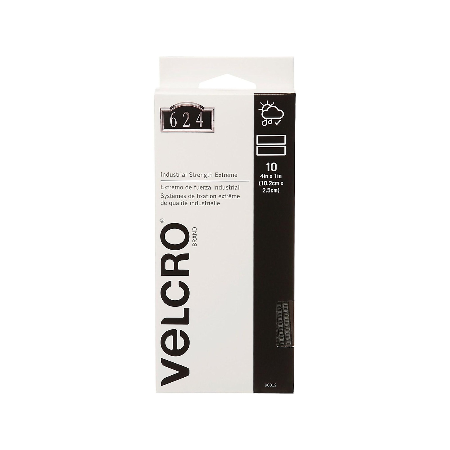 Velcro® Brand Industrial Strength Extreme 1 x 4 Hook & Loop Fastener Strips, Titanium, 10/Pack (90812)
