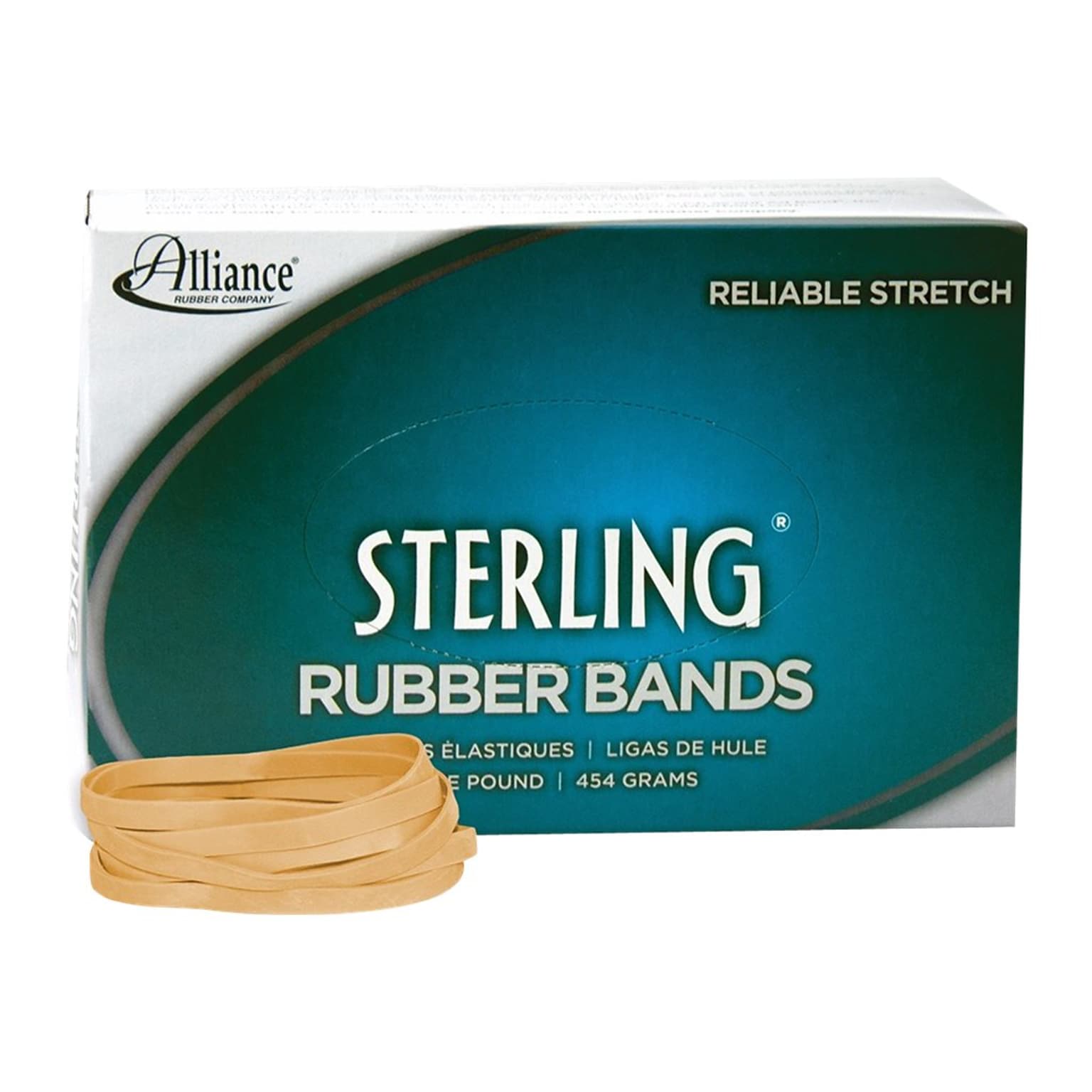 Alliance Rubber Sterling Multi-Purpose #64 Rubber Bands, 3.5 x 0.25, Natural Crepe, 425/Pack (24645)