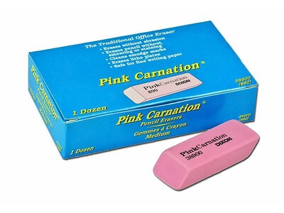 Dixon Pink Carnation Medium Erasers, Pink, Dozen (38900)