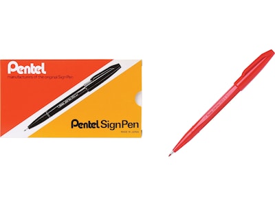 Pentel Sign Felt Pens, Fine Point, Red Ink, Dozen (S520B)