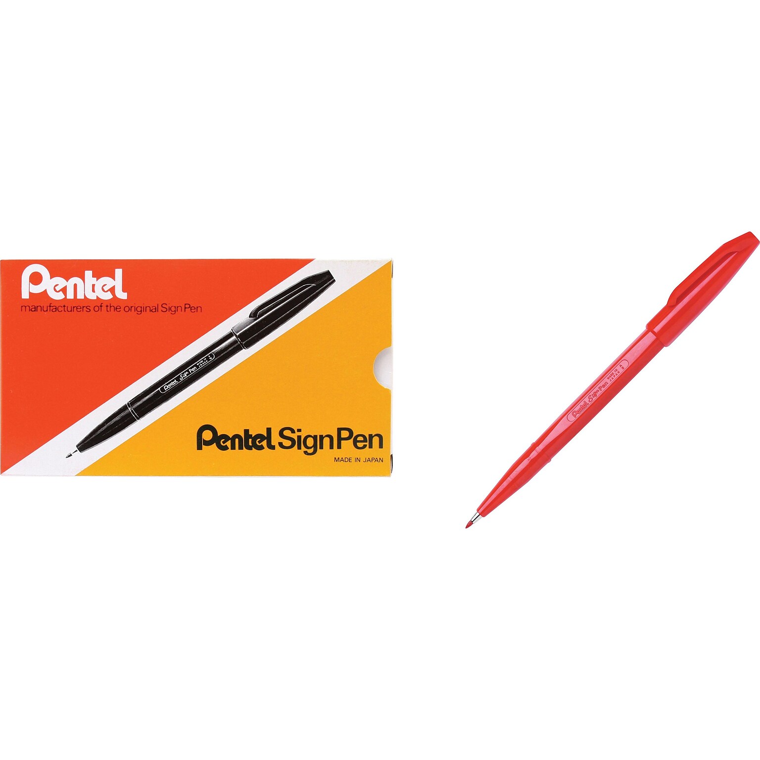 Pentel Sign Felt Pens, Fine Point, Red Ink, Dozen (S520B)