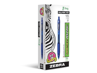 Zebra Z-Grip Retractable Ballpoint Pen, Medium Point, 1.0mm, Blue Ink, Dozen (22220)