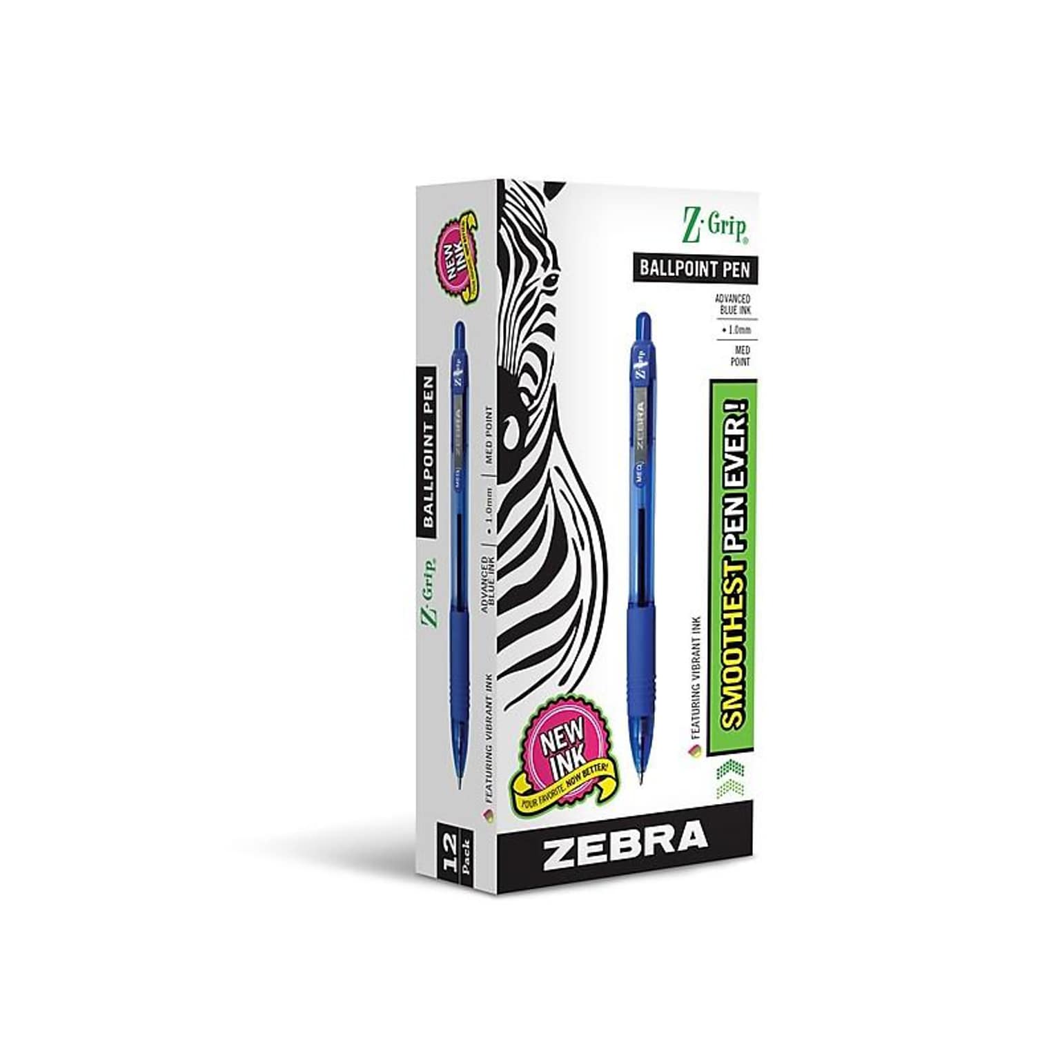 Zebra Z-Grip Retractable Ballpoint Pen, Medium Point, 1.0mm, Blue Ink, Dozen (22220)