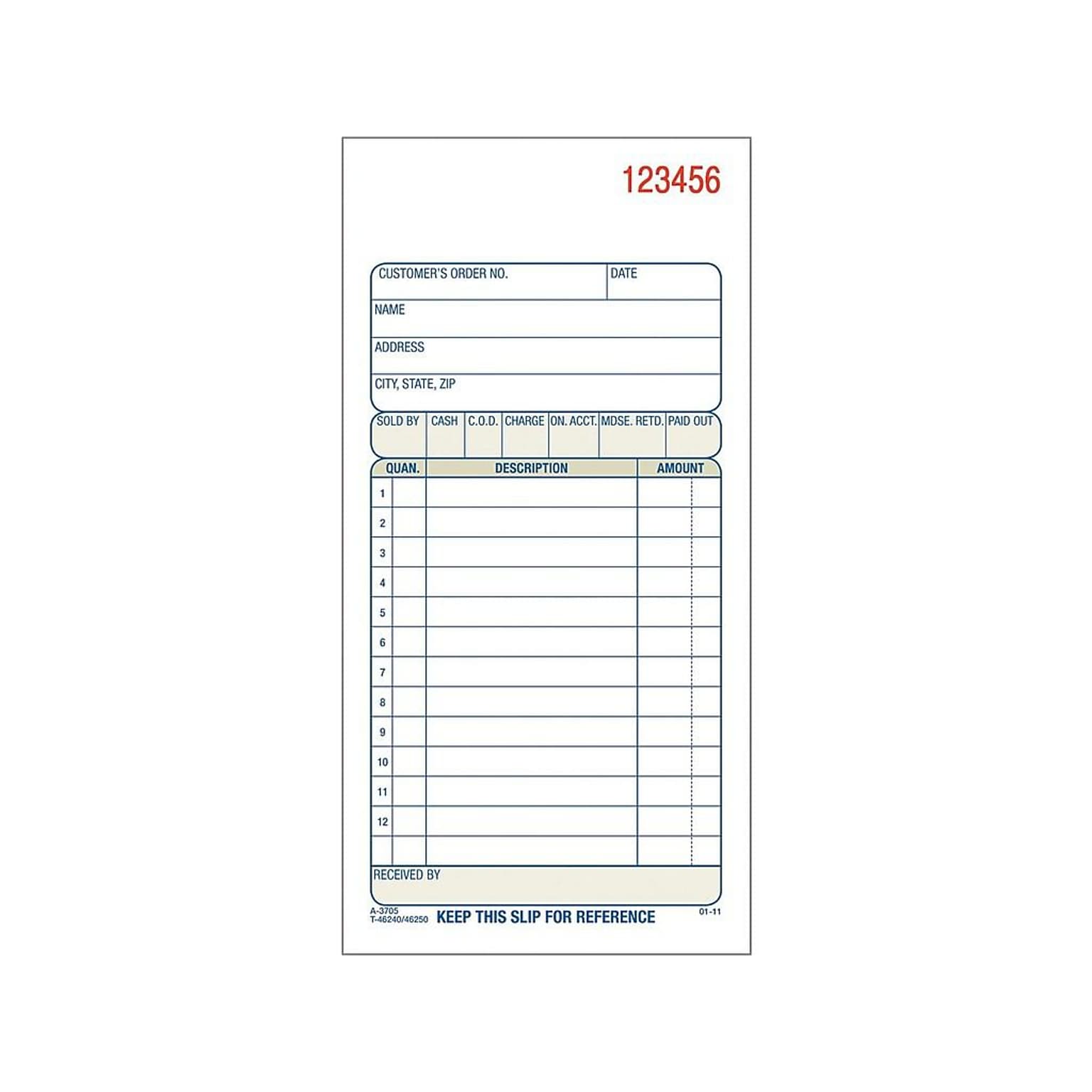 Adams 2-Part Carbonless Sales Orders, 7.19L x 3.34W, 50 Sets/Book (DC3705)