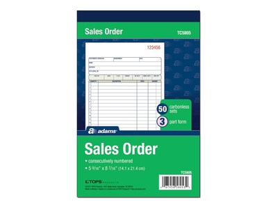 Adams Sales Order Book, 8.44L x 5.56W, 50/Pack (ABF TC5805)