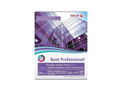 Xerox Bold Professional 8.5" x 11" Bond Paper, 24 lbs., 98 Brightness, 500 Sheets/Ream, 5 Reams/Carton (3R13038)