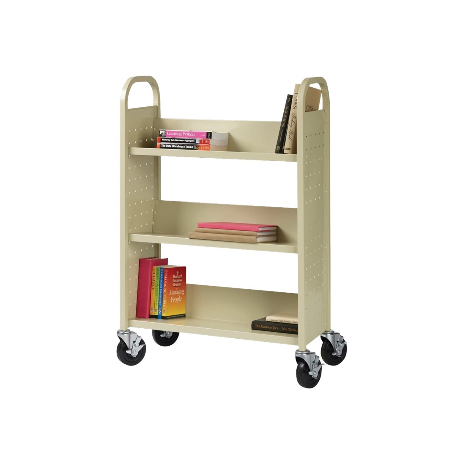 Lorell 3-Shelf Metal Book Cart, Beige (LLR49204)