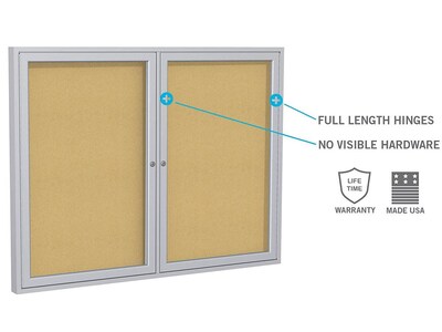 Ghent Cork Enclosed Bulletin Board, Aluminum Frame, 3'H x 5'W (PA23660K)
