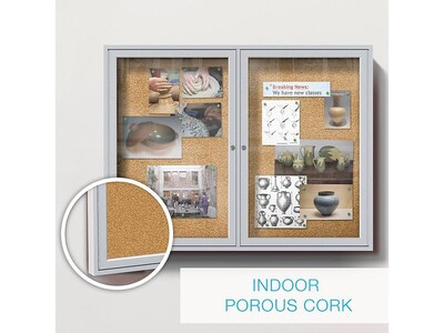 Ghent Cork Enclosed Bulletin Board, Aluminum Frame, 3'H x 5'W (PA23660K)