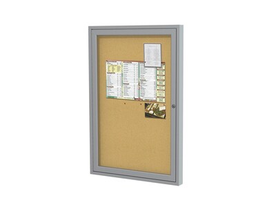 Ghent Cork Enclosed Bulletin Board, Satin Frame, 1.5'H x 2'W (PA12418K)