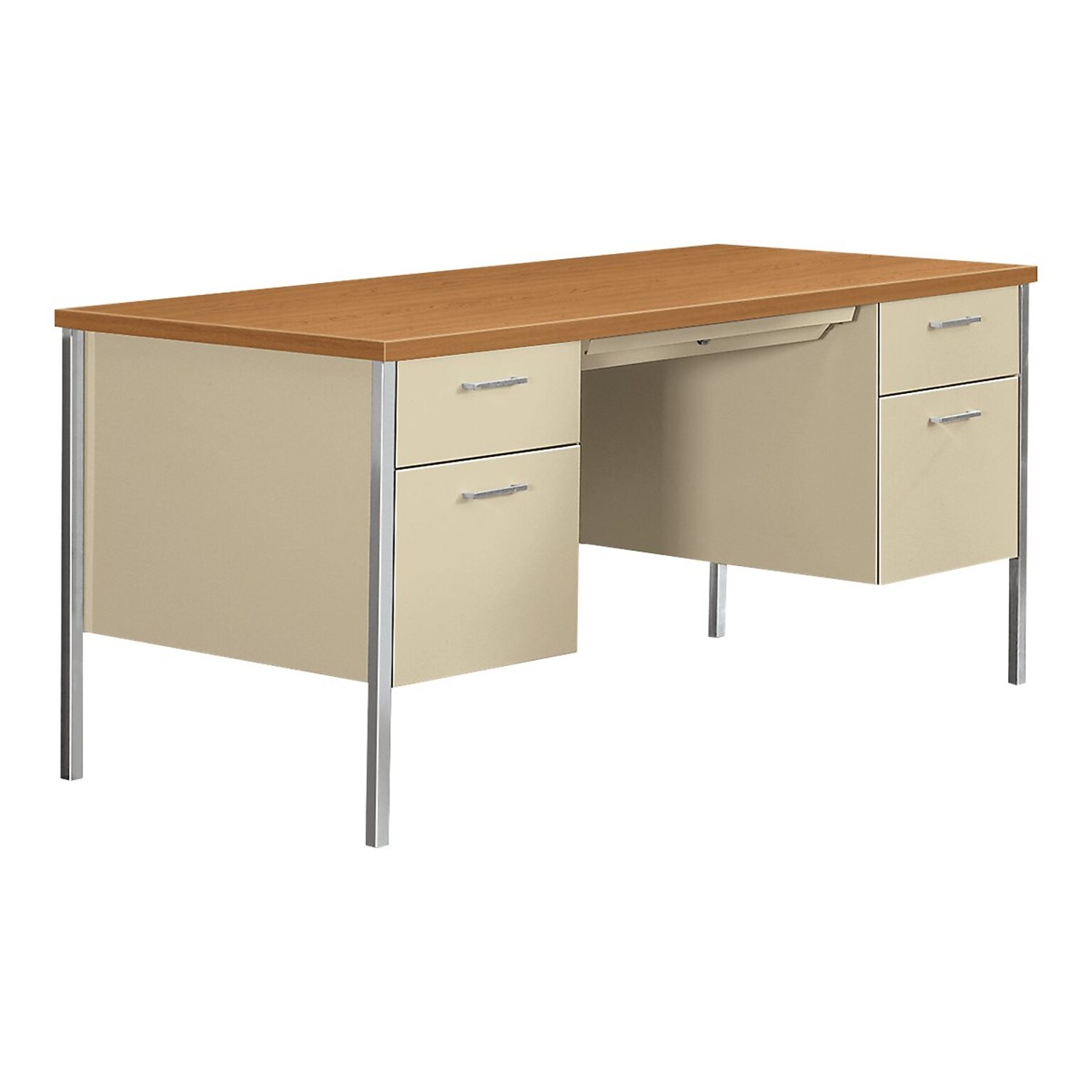 HON® 34000 Series Double Pedestal Desk, 2 Box/2 File Drawers, 60W, Harvest Laminate, Putty Finish NEXT2018 NEXT2Day
