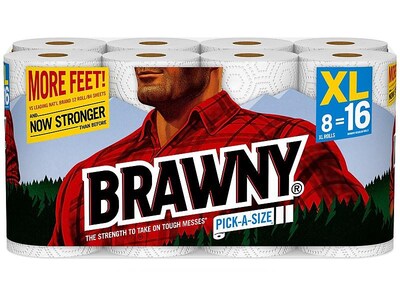 Brawny Pick-A-Size XL Kitchen Roll Paper Towels, 2-Ply, 130 Sheets/ Roll, 8 Rolls/Carton (441375)