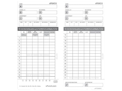 uPunch Time Card for HN4000 Time Clock, 100/Pack (HNTCL2100)