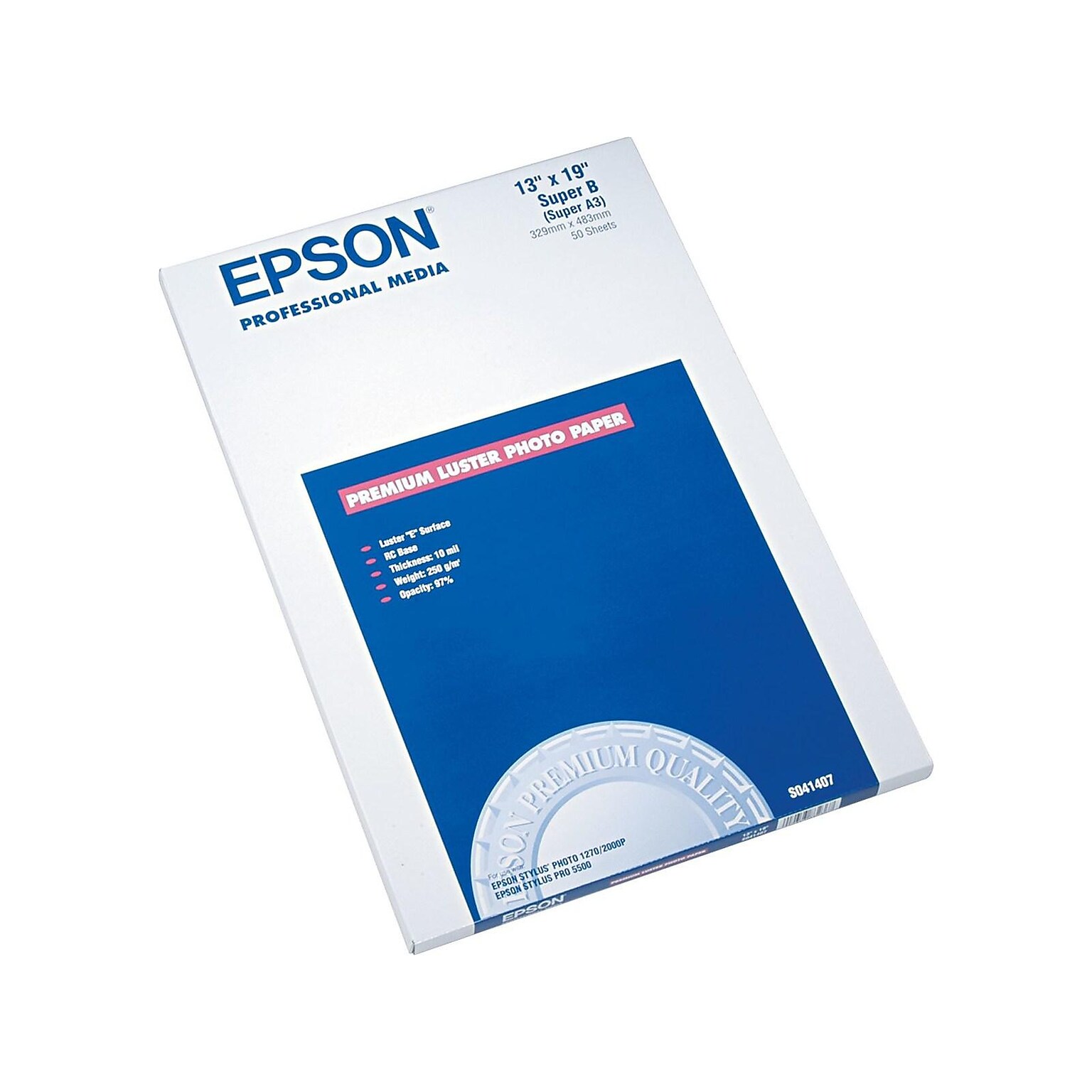 Epson Ultra Premium Luster Photo Paper, 13" x 19", 50 Sheets/Pack