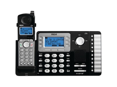 RCA ViSYS 25252 2-Line Cordless Phone, Black/Silver