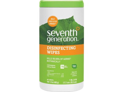 Seventh Generation Disinfecting Wipes, Citrus and Lemongrass Scent, 70 Wipes/Container, 70/Pack (SEV22813)