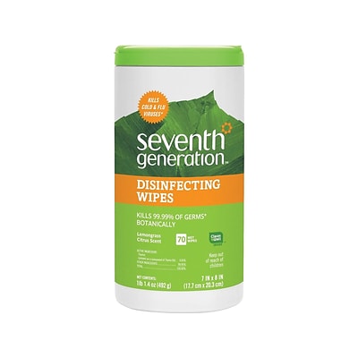 Seventh Generation Disinfecting Wipes, Citrus and Lemongrass, 70/Box (22813)