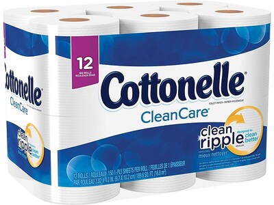 Cottonelle CleanCare 1-Ply Standard Toilet Paper, White, 150 Sheets/Roll, 48 Rolls/Pack (12456)