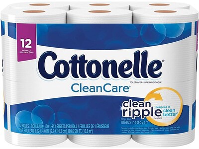 Cottonelle CleanCare 1-Ply Standard Toilet Paper, White, 150 Sheets/Roll, 12 Rolls/Pack (12456)