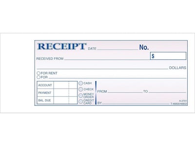 Adams Receipt Book, 7.19W x 2.75L, White/Canary, 250 Sets/Pack (DC2701)